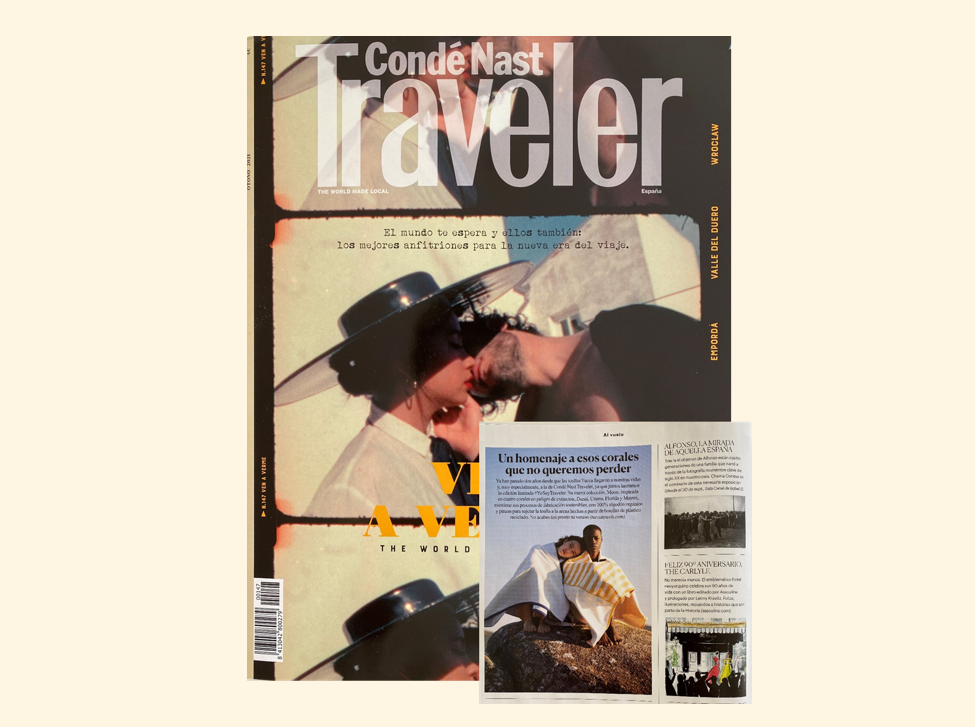 Las toallas de playa premium de Tucca en la revista Condé Nast Traveler. Colección de toallas de algodón orgánico sostenibles, inspirada en especies de corales en peligro de extinción