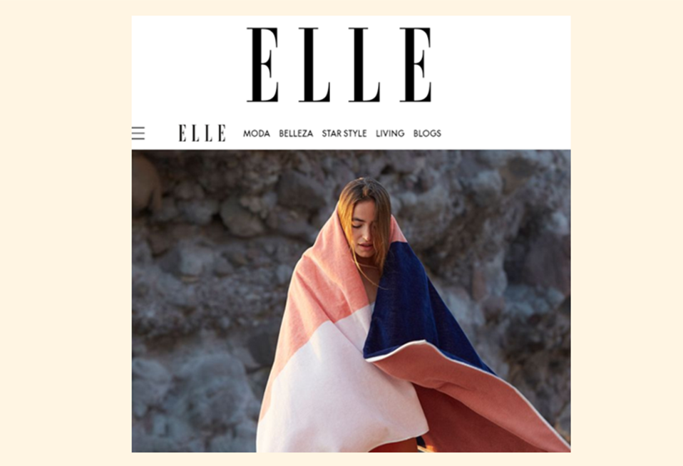 Konoh model soft and large beach towel at Elle magazine